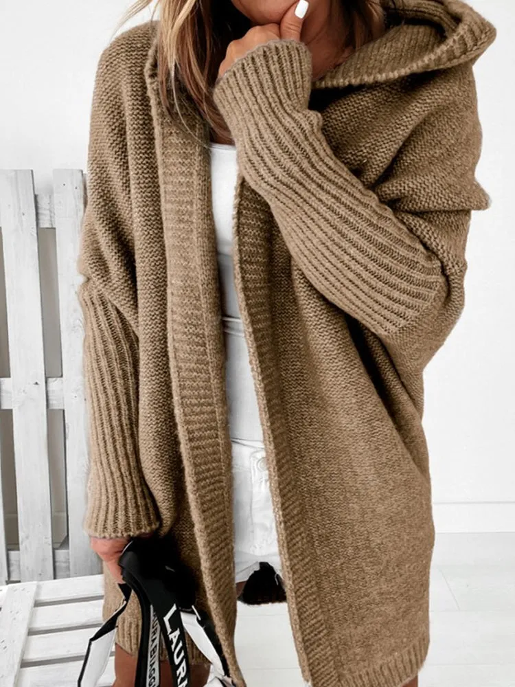 Betterthy 🔥2024 NEW Bat Sleeve Loose Hooded knitted Sweater Cardigan