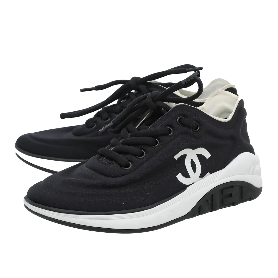 Chanel Black CC Logo Lycra Trainer Sneaker 36.5