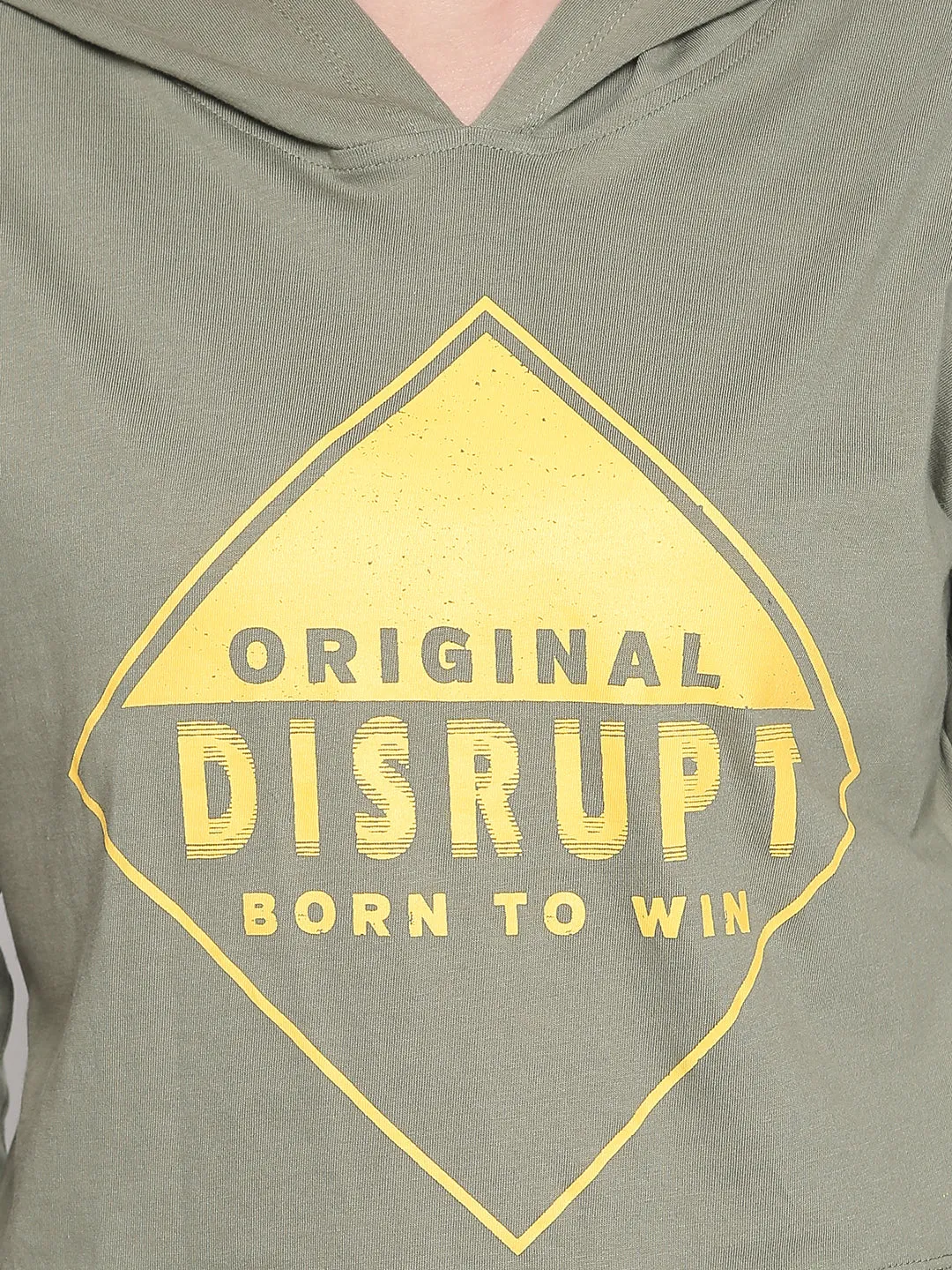 Disrupt Light Olive Full Sleeve Cotton Hoodie Tshirt