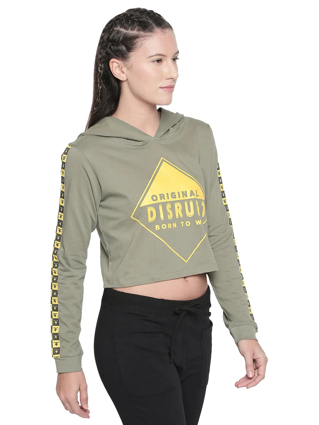 Disrupt Light Olive Full Sleeve Cotton Hoodie Tshirt