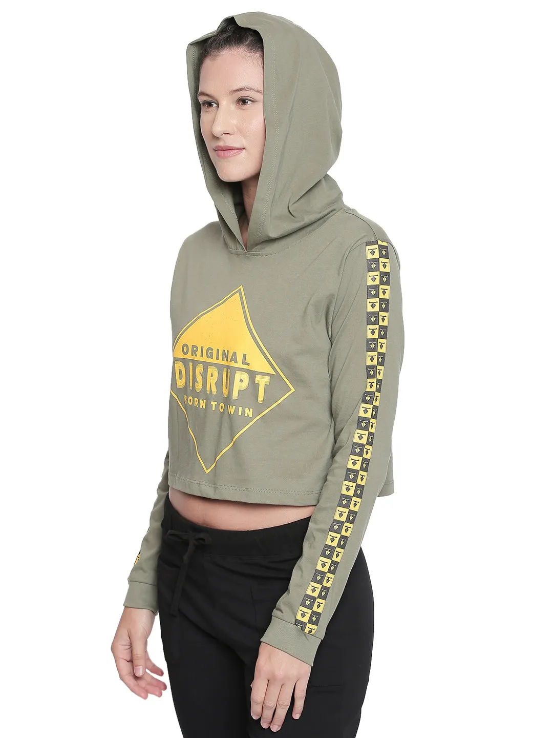 Disrupt Light Olive Full Sleeve Cotton Hoodie Tshirt