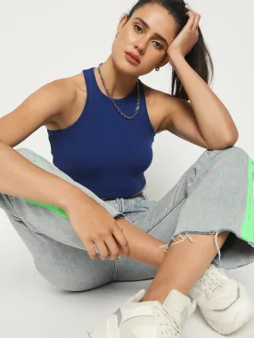 Disrupt Women Sleeveless Royal Blue Ribbed Crop Top