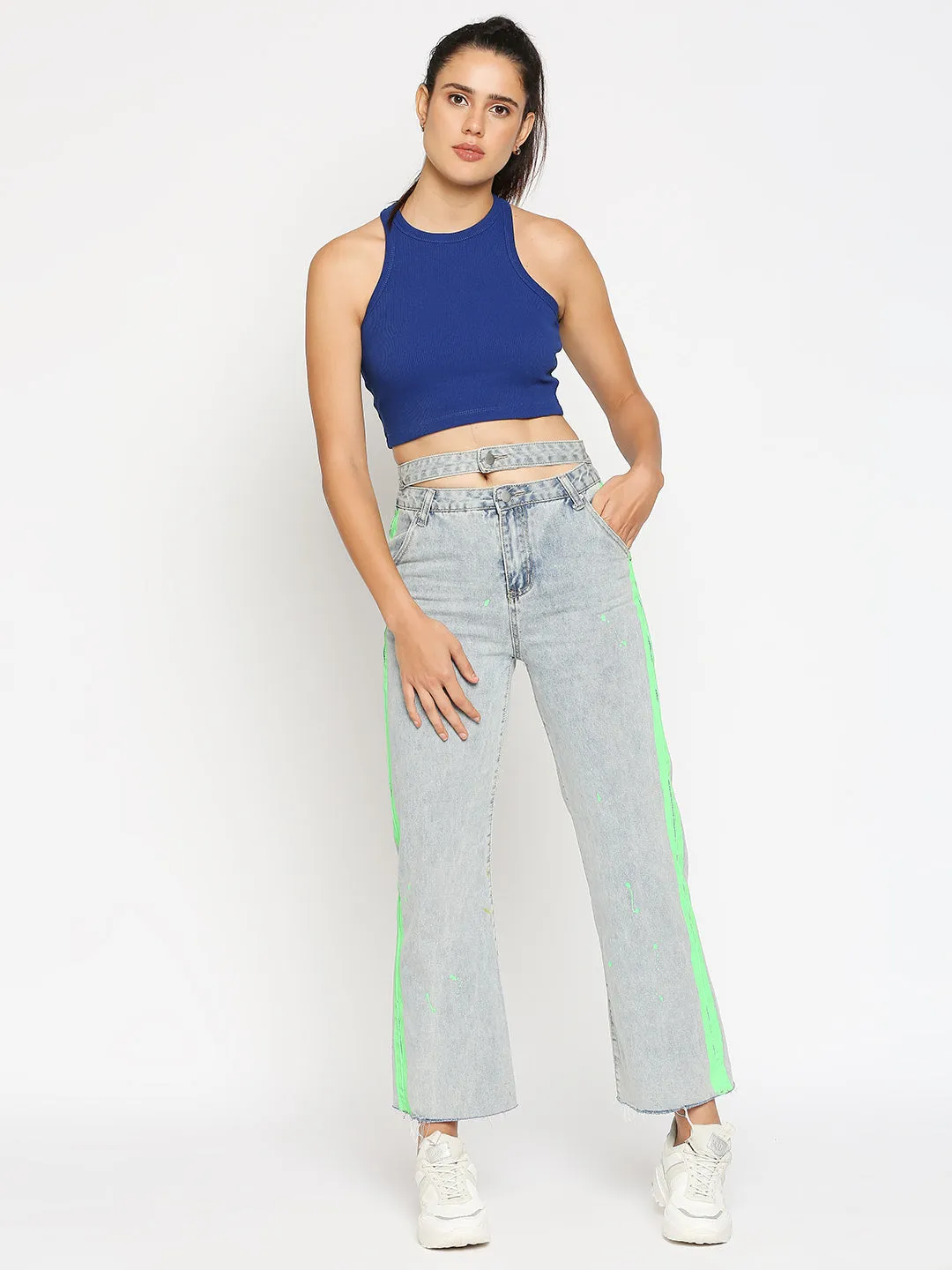 Disrupt Women Sleeveless Royal Blue Ribbed Crop Top
