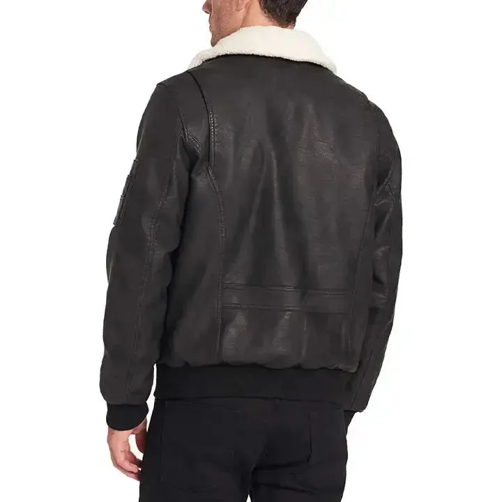 Men's Leather Sherpa Collar Aviator Bomber Jacket – Warm & Stylish