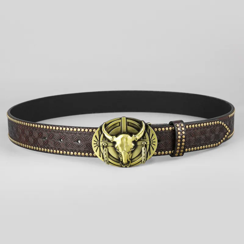 Men's Vintage Western Cowboy Rivet Leather Belt 46281151Y