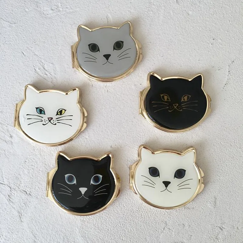 Metal Cat Compact Pocket Mirror For Woman Double Sided Folding Mirror 1 Piece