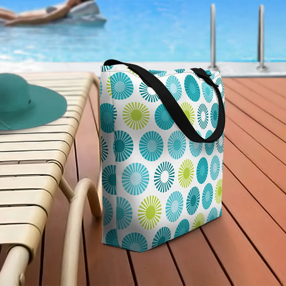 Mid Century Modern Aqua FlowerPower Beach Bag