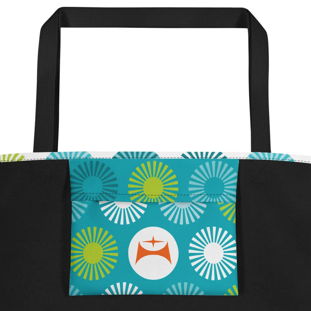 Mid Century Modern Aqua FlowerPower Beach Bag