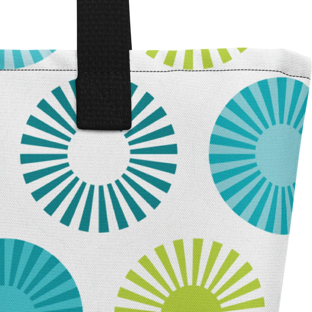 Mid Century Modern Aqua FlowerPower Beach Bag