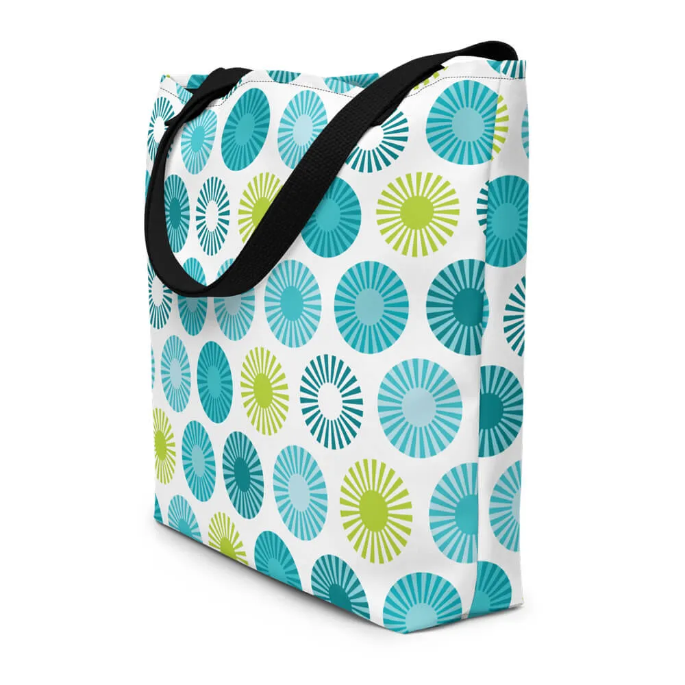 Mid Century Modern Aqua FlowerPower Beach Bag