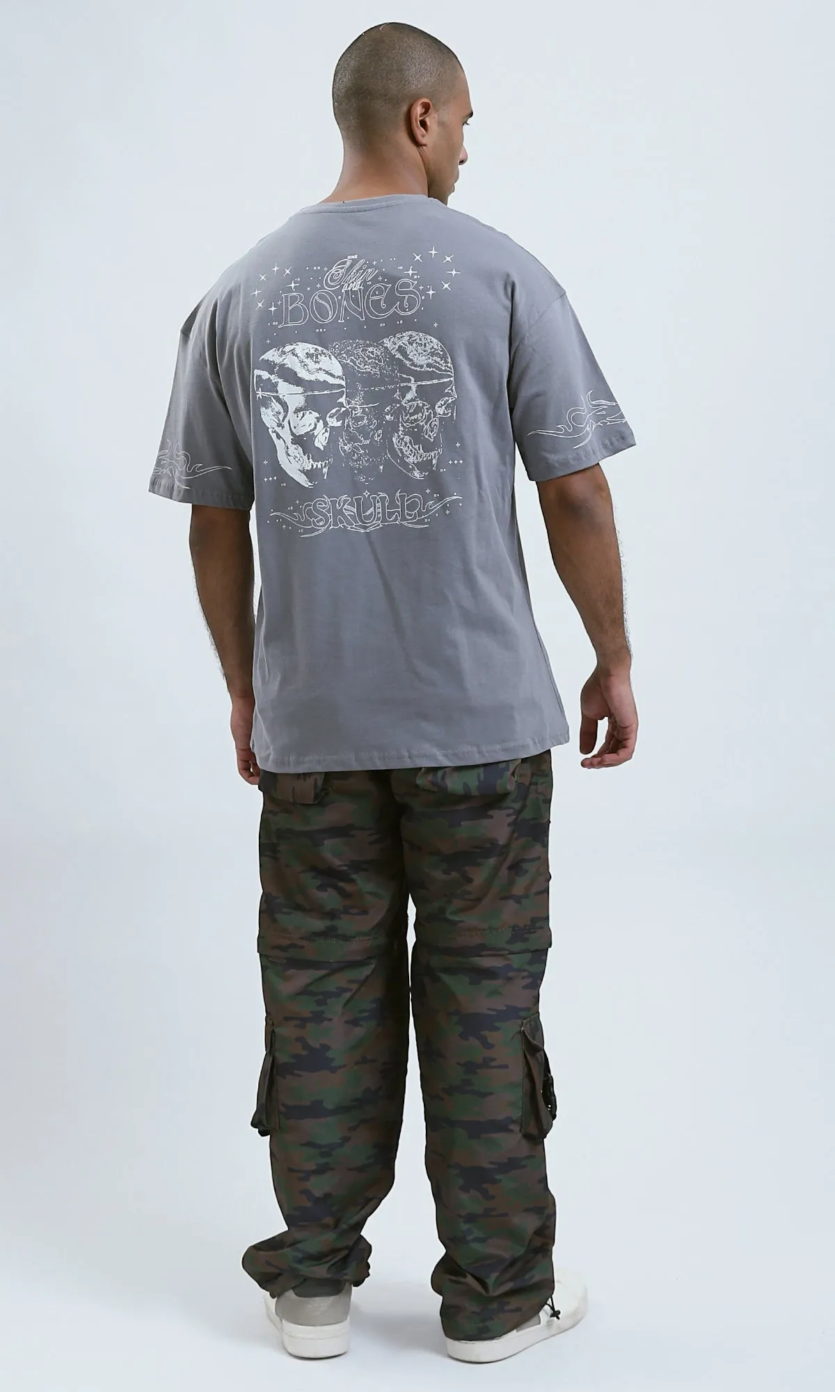 O188744 - Grey Slip On Printed Tee with Round Neck