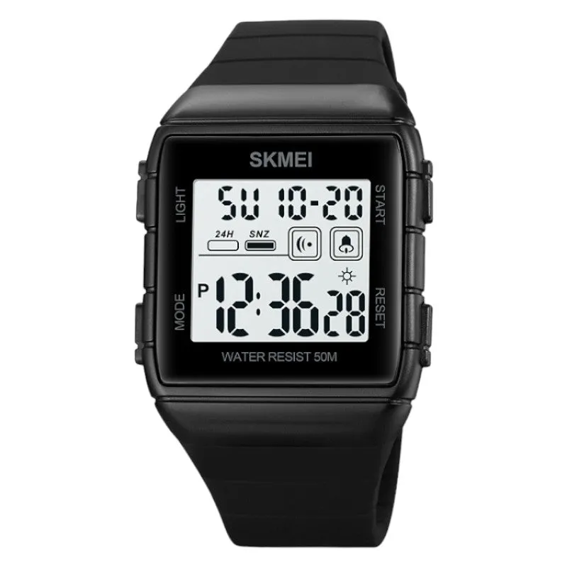 Skmei 1960 digital watch Silicone band Multi function sports wristwatch - black