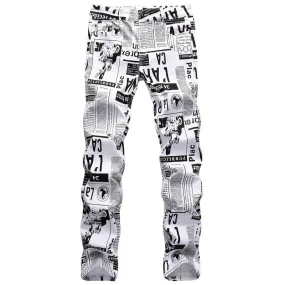 Stylish Individuality Casual Men's Printed Jeans Slim Straight Pants